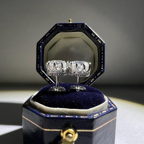 Certified 2ct. t.w. Moissanite Diamond Crown Stud Earrings NEW - Picture 5 of 12